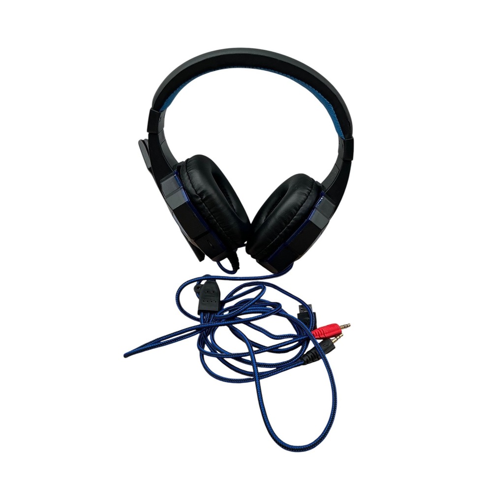 Bass HD Gaming Headset Wired Over Ear Blue LED Light Microphone Black Blue